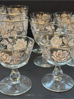 Etched Rose Glass Dessert Coupes - Set